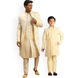 VASTRAMAY Boys Embroidered Mirror Work Sherwani With Trousers-picture-16