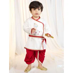 VASTRAMAY Boys Ethnic Motifs Embroidered Angrakha Thread Work Kurta with Dhoti Pants-picture-25