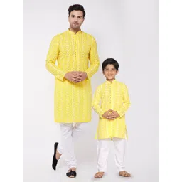 VASTRAMAY Boys Ethnic Motifs Embroidered Pure Cotton Straight Kurta with Pyjamas-picture-42