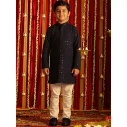 VASTRAMAY Boys Ethnic Motifs Embroidered Sequinned Kurta with Pyjamas-picture-43