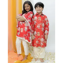 VASTRAMAY Boys Floral Printed Shirt Collar Regular Kurta With Patiala-picture-58