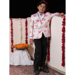 VASTRAMAY Boys Floral Printed Single Breasted Satin Blazer-picture-13