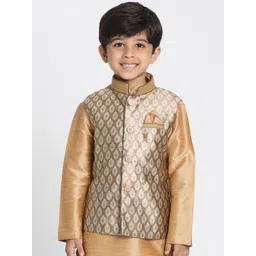VASTRAMAY Boys Gold-Coloured Woven Slim-Fit Nehru Jackets-picture-36