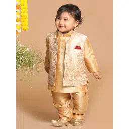 VASTRAMAY Boys Gold Self KurtaSets-picture-11
