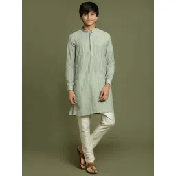 VASTRAMAY Boys Green & Cream Embellished Full Sleeves Kurta Sets-picture-37