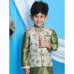 VASTRAMAY Boys Green Printed Nehru Jackets-picture-14