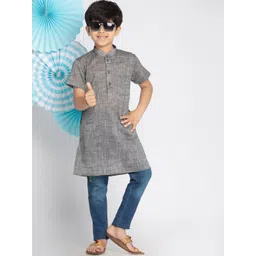 VASTRAMAY Boys Grey Melange Handloom Kurta-picture-28