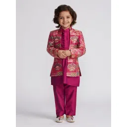 VASTRAMAY Boys Magenta Self Design Indo Western Set-picture-33