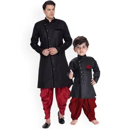 VASTRAMAY Boys Mandarin Collar Jute Cotton Sherwani Set-picture-42