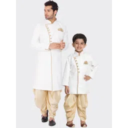 VASTRAMAY Boys Mandarin Collar Jute Cotton Sherwani Set-picture-19