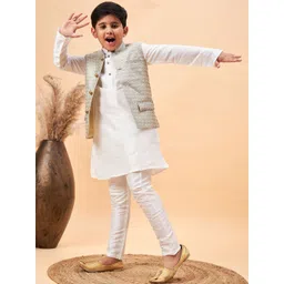 VASTRAMAY Boys Mandarin Collar Kurta With Pyjamas & Nehru Jacket-picture-36