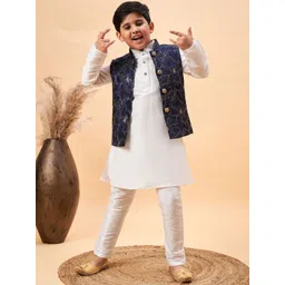 VASTRAMAY Boys Mandarin Collar Kurta With Pyjamas & Nehru Jacket-picture-38