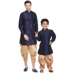 VASTRAMAY Boys Mandarin Collar Long Sleeves Dupion Silk Kurta with Dhoti Pant-picture-14