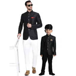 VASTRAMAY Boys Mandarin Collar Slim-Fit Bandhgala Blazer-picture-18