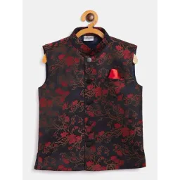 VASTRAMAY Boys Maroon & Black Embroidery Nehru Jacket-picture-37