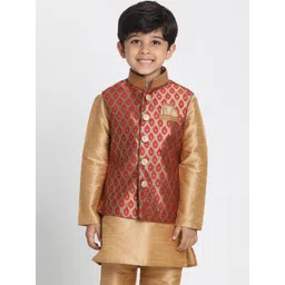 VASTRAMAY Boys Maroon & Gold-Coloured Woven Design Slim-Fit Nehru Jacket-picture-51