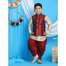 VASTRAMAY Boys Maroon & Gold Embroidery Full Sleeves Kurta Sets-picture-29