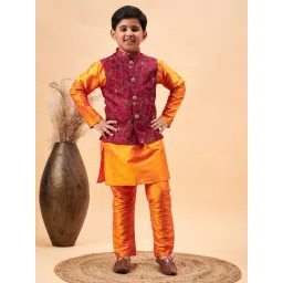 VASTRAMAY Boys Maroon & Orange Embroidery Full Sleeves Kurta Sets-picture-26