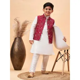 VASTRAMAY Boys Maroon & White Embroidery Full Sleeves Kurta Sets-picture-34
