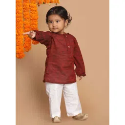 VASTRAMAY Boys Maroon Cotton Self Full Sleeves Kurta Sets-picture-26
