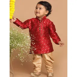 VASTRAMAY Boys Maroon Ethnic Motifs Kurti with Dhoti Pants-picture-35