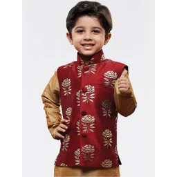 VASTRAMAY Boys Maroon Printed Woven Slim-Fit Nehru Jackets-picture-29