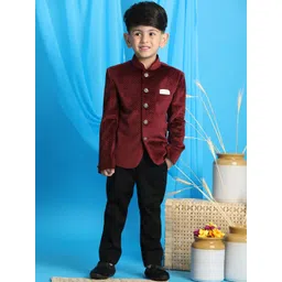 VASTRAMAY Boys Maroon Red Printed Slim-Fit Single-Breasted Blazers-picture-15