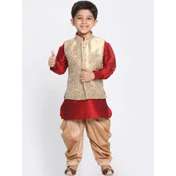 VASTRAMAY Boys Maroon Regular Kurti with Dhoti Pants & Jacket-picture-46