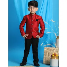 VASTRAMAY Boys Maroon Solid Slim-Fit Jodhpuri Blazers-picture-35