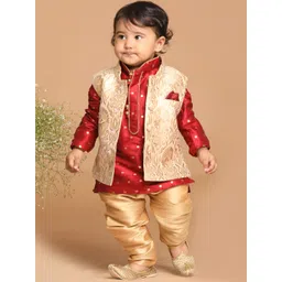 VASTRAMAY Boys Maroon Woven Design Kurta with Pyjamas and Nehru Jacket-picture-35