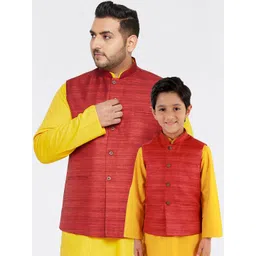 VASTRAMAY Boys Maroon Woven Design Nehru Jacket-picture-11