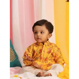 VASTRAMAY Boys Mustard & Cream Floral Full Sleeves Kurta Sets-picture-28