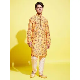 VASTRAMAY Boys Mustard & Cream Floral Full Sleeves Kurta Sets-picture-37