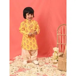 VASTRAMAY Boys Mustard & Cream Floral Full Sleeves Kurta Sets-picture-30