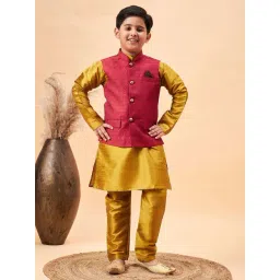 VASTRAMAY Boys Mustard & Maroon Self Full Sleeves Kurta Sets-picture-36