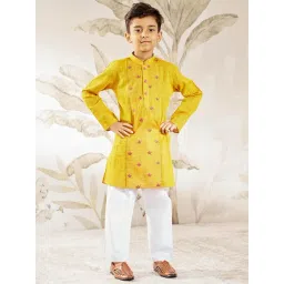 Vastramay Boys Mustard Cotton Regular Fit Embroidered Kurta Set-picture-27