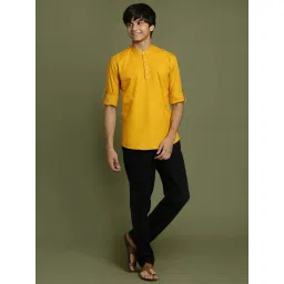 VASTRAMAY Boys Mustard Solid Full Sleeves Kurta image 5