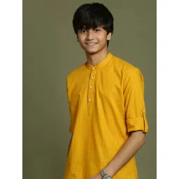 VASTRAMAY Boys Mustard Solid Full Sleeves Kurta image 4