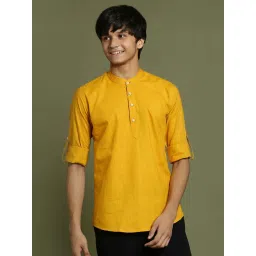 VASTRAMAY Boys Mustard Solid Full Sleeves Kurta image 1