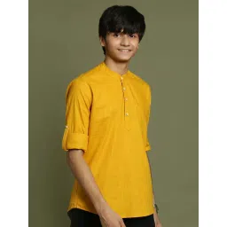 VASTRAMAY Boys Mustard Solid Full Sleeves Kurta image 2