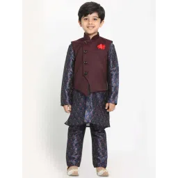 VASTRAMAY Boys Navy & Brown Printed Full Sleeves Kurta Sets-picture-25
