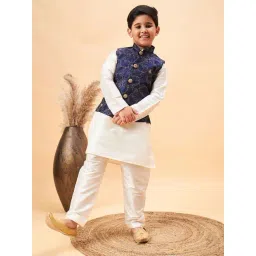 VASTRAMAY Boys Navy & Cream Embroidery Full Sleeves Kurta Sets-picture-22
