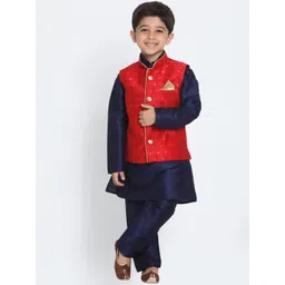 VASTRAMAY Boys Navy Blue Kurta with Salwar-picture-19
