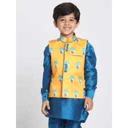 VASTRAMAY Boys Orange & Blue Printed Slim-Fit Satin Nehru Jacket-picture-18