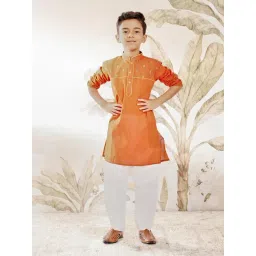 Vastramay Boys Orange Cotton Regular Fit Embroidered Kurta Set-picture-15