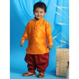 VASTRAMAY Boys Orange KurtaSets-picture-21
