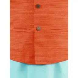 VASTRAMAY Boys Orange Woven Design Nehru Jacket image 5