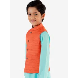 VASTRAMAY Boys Orange Woven Design Nehru Jacket image 3