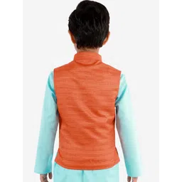 VASTRAMAY Boys Orange Woven Design Nehru Jacket image 4