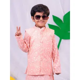 VASTRAMAY Boys Peach Cotton Printed Indowestern-picture-20